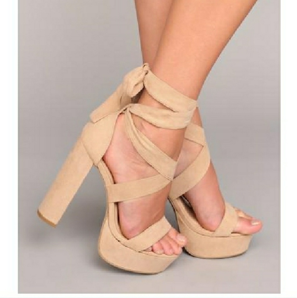 Nude fashion nova wrap heels